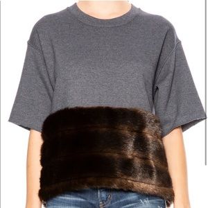 Harvey Faircloth faux mink fur short sleeve gray t shirt